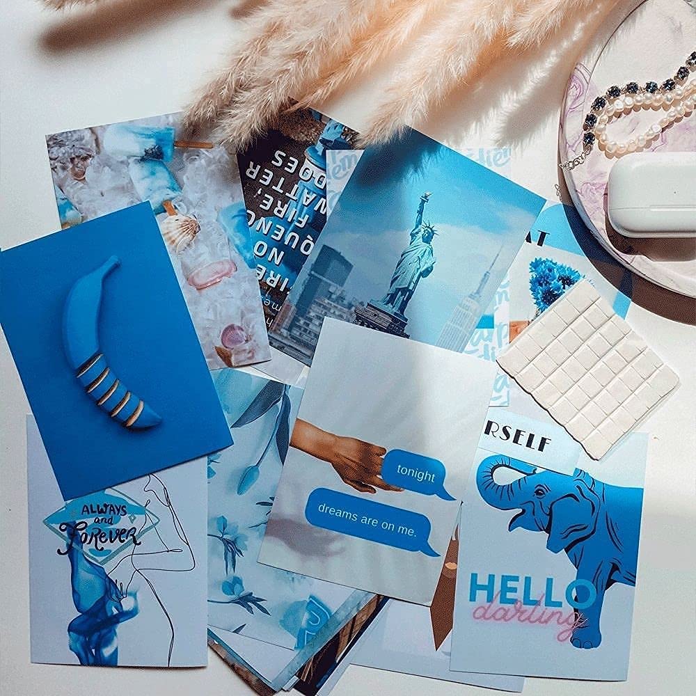 Flamingueo Photos Wall Decoration - 50 Photos Decoration Aesthetic, Wall Decoration Bedroom, Youth Room Decoration, Wall Posters, Aesthetic Room Decor (Blue Ocean Lite)