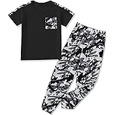 mksodopy Boys Clothes,Boy outfits 2-Piece Camouflage Short-Sleeved T-shirt Camouflage Pant Teen Boys Clothing