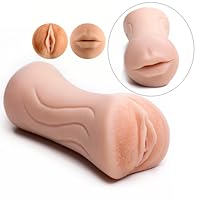 Sex Rabbit Pocket Pussy Male Masturbator 3D Realistic Silicone 2 in 1 Vagina Oral Sex Blow Job Stroker Deep Throat Tongue Adult Toys for Masturbation Sexual Pleasure Gift