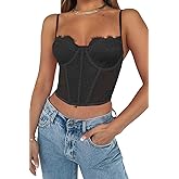 Dealmore Womens Corset Top Going Out Lace Spaghetti Strap Crop Y2K Mesh Date Night Party Bustier Cami 2026