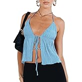 Women's Summer Y2K Tie Front Camisoles Sexy Halter V-Neck Cute Babydoll Bandana Going Out Tops