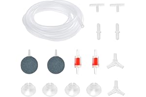 DeKago Aquarium Air Pump Accessories - 7 Feet Airline Tubing Standard with Air Stone Disc, Check Valves, Suction Cups and Connectors for Nano Air Pumps Small Buckets and Fish Tank