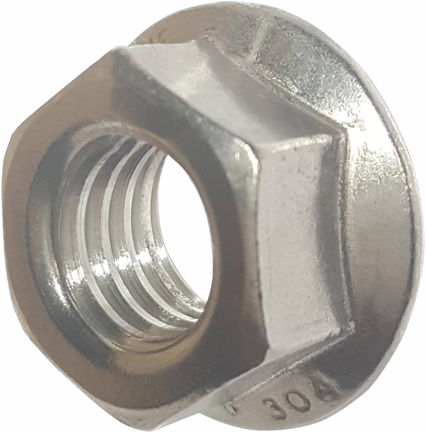 1/2-13 Serrated Flange Hex Lock Nuts, Stainless Steel 304, Bright Finish, Quantity 10 by Fastenere