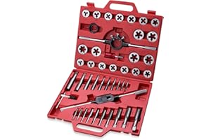 EFFICERE 45-Piece Premium Large Size Tap and Die Set - SAE 1/4, 5/16, 3/8, 7/16, 1/2, 9/16, 5/8, 3/4, 7/8, 1”, Both Coarse and Fine Teeth | Essential Threading and Rethreading Tool with Handle Wrench and Case