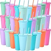 Honeydak 30 Pack Tumbler with Straw and Lid Bulk Cups for Gifts Water Bottle Iced Coffee Travel Mug Cup Reusable Plastic Tumblers for Party Birthdays 24-27 oz (Macaron Color)