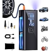 GJOSYOI Tire Inflator Portable Air Compressor, 2X Faster Inflation Air Pump with Tire Pressure Gauge and LED Light, 150 PSI Portable Compressor for Cars, Balls, Bikes and Motorcycles