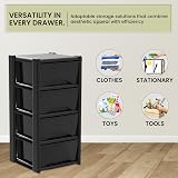 Neat Large 4 Drawer Plastic Storage Tower Unit Black Frame 39x39x80cm view 3