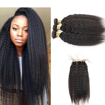 Amazon Com 7a Mongolian Kinky Straight Hair 3 Bundles With Lace