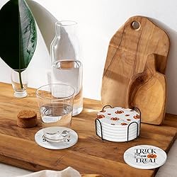 Halloween Drink Absorbent Coasters with Holder Set