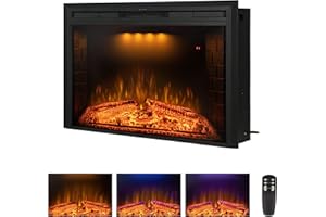 Benrocks 40'' Electric Fireplace Inserts, Recessed & Built in Wall Electric Fireplace Heater with Fire Crackling Sound, Adjustable Top Light & Flame Speed, Overheating Protection, 750/1500W Black
