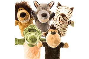 BETTERLINE Animal Hand Puppets Set for Kids & Adults - 12.5" Premium Quality Soft Plush Toys with Movable Mouths - Perfect for Storytelling, Teaching, Preschool, Role-Play - Durable, Vibrant, Educational Puppets