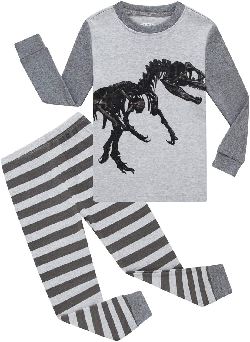 PHOEBE CAT Little Boys Pajamas Dinosaur Shark Rocket 100% Cotton Toddler Sleepwear Kids Pjs Set 2T-7T