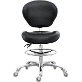 Grace&amp;Grace Drafting Chair Adjustable Tall Shop Stool, Rolling Stool with Back Support for Studio, Classroom, Lab, Counter, Medical (Black)