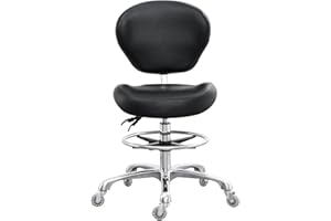 Grace&Grace Drafting Chair Adjustable Tall Shop Stool, Rolling Stool with Back Support for Studio, Classroom, Lab, Counter, Medical (Black)