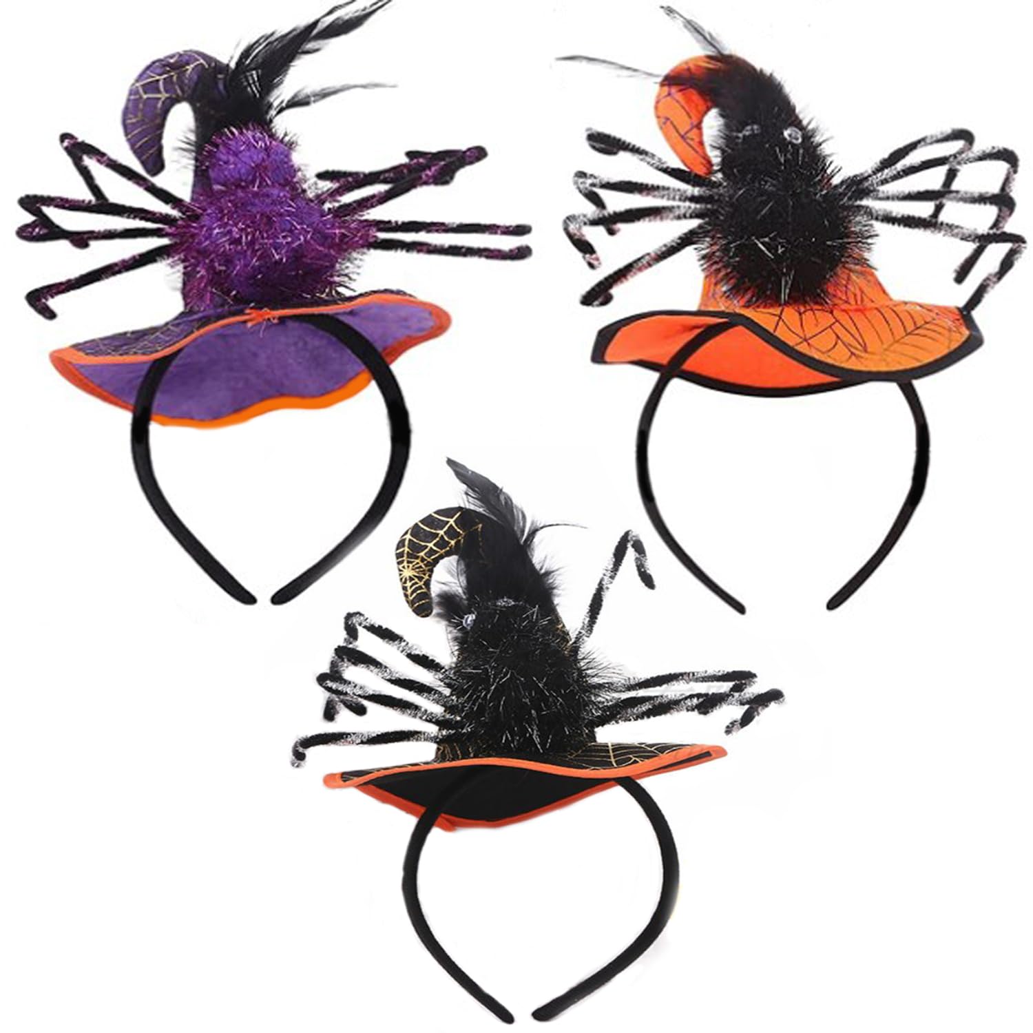 XNHIU 3Pcs Halloween Headbands Spider Witch Headband Terror Witch Hat Headwear Party Supplies Hair Accessories for Halloween Masquerade
