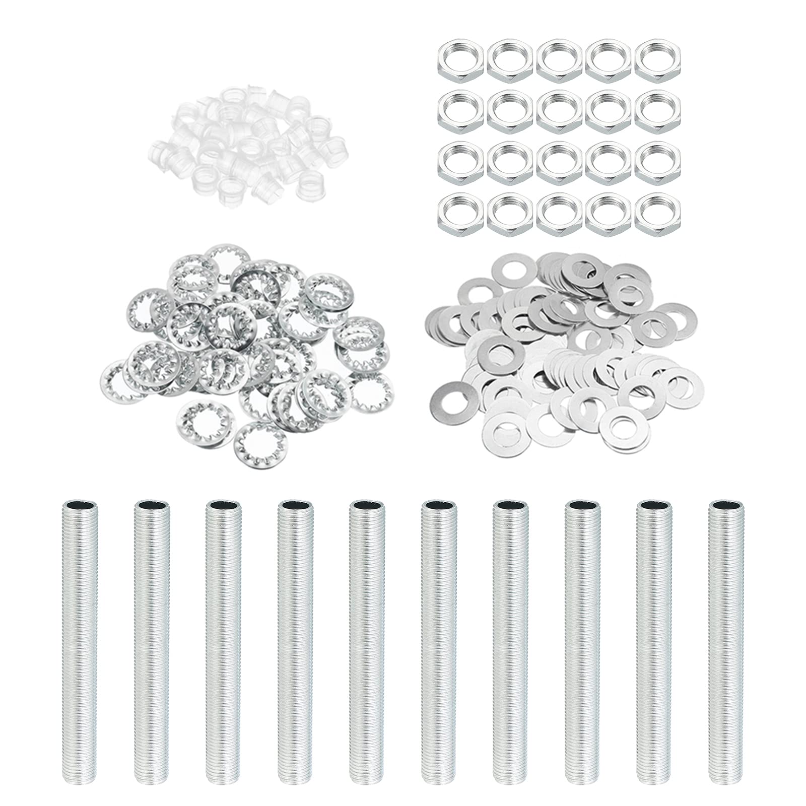 PATIKIL M10 Thread 3.15" Lamp Pipe Kit with Lock Nuts Washers, Fasteners Assortment Hardware for Chandelier Ceiling Light DIY, Zinc Plating
