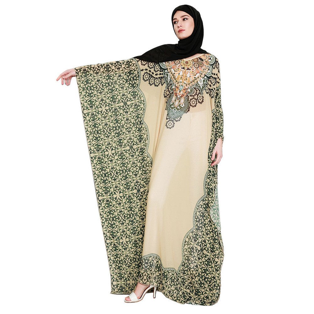 Joint Muslim Women Printing Easy Islamic Clothing Rayon Gown Middle East Long Dress