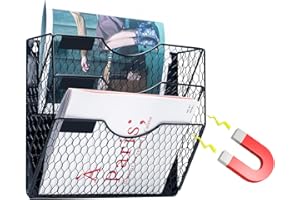 Glolaurge 3-Tier Magnetic File Holder for File Cabinets, Refrigerator, Whiteboard, Magnetic Paper Holder, Magnetic Mail Holder, Black Magnetic Folder Holder