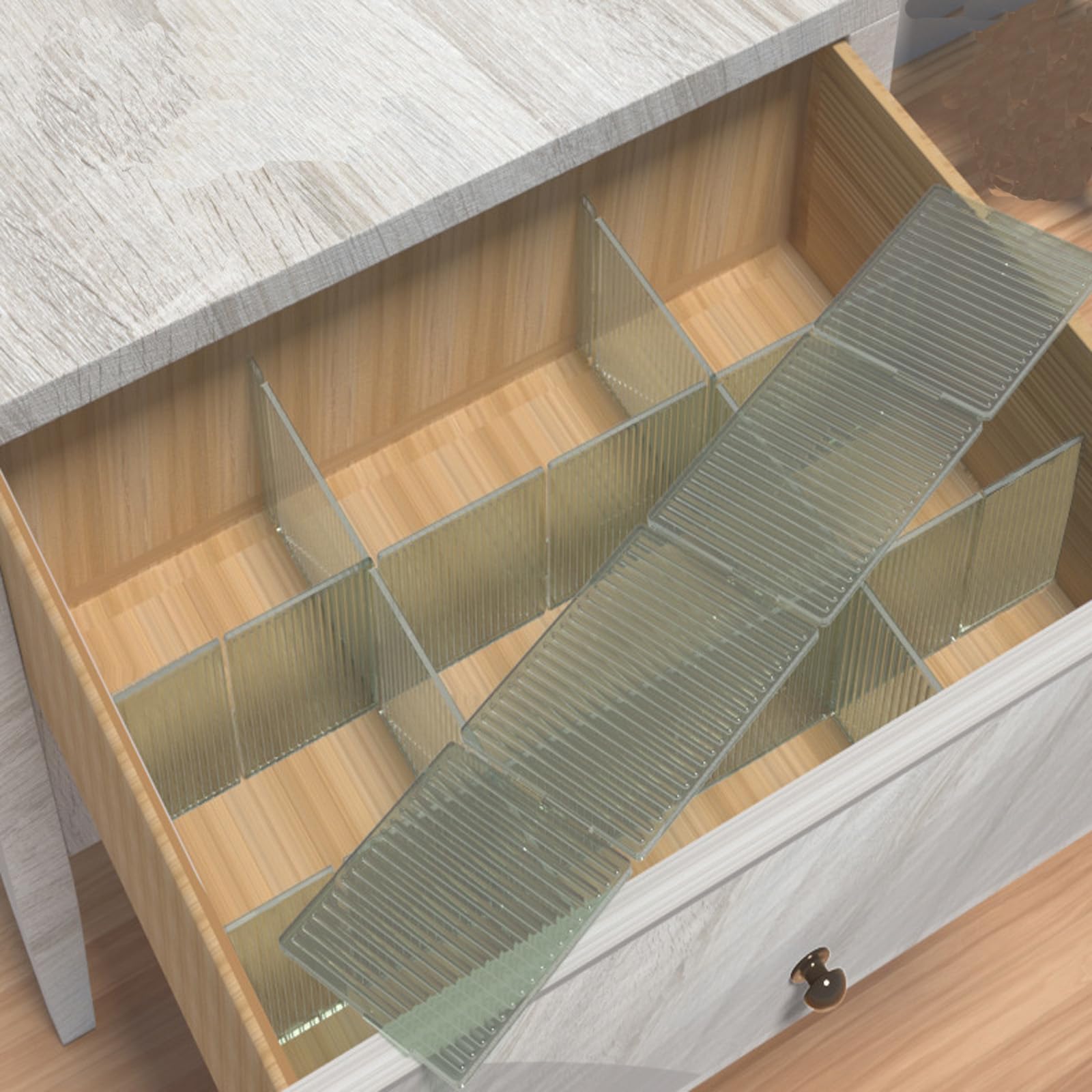 Onerbuy 8pcs Adjustable Grid Drawer Dividers DIY Plastic Closet Separator Tidy Organizer Container for Underwear Socks Belt Office Supplies(Transparent Green)