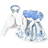 fioukiay Baby Girls Dress and Velvet Cardigan Sets Infant Girls Casual Floral Print Fall Dresses Winter with Headband