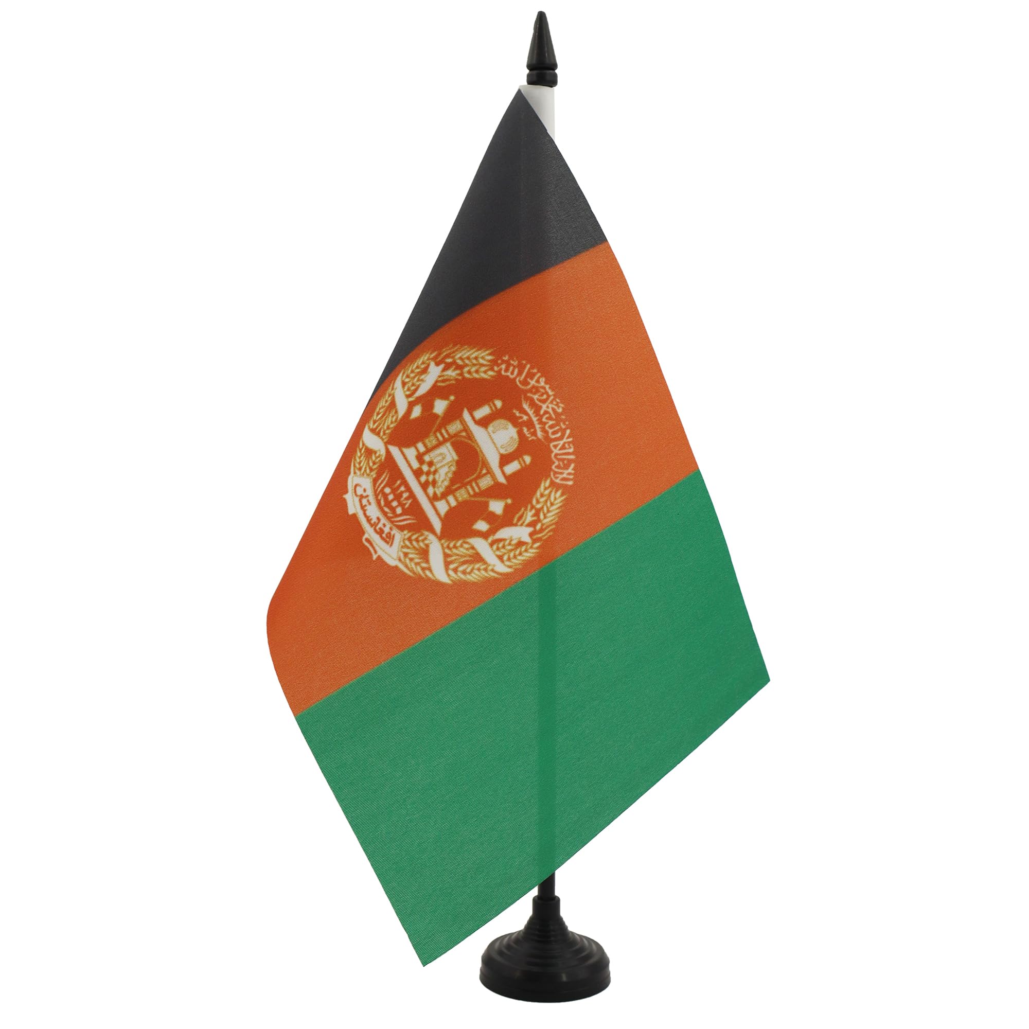 AZ FLAG Afghanistan Table Flag 5'' x 8'' - Afghan Office Decoration 100% Polyester 21 x 14 cm - Mini Desk Flag with Pole and Black Plastic Base