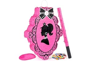 Auihiay Girl Princess Pinata, Pink Pinata with Blindfold, Pinata Stick and Confetti, Pinata for Girls Birthday Parties, Princess Makeup-Themed Events, Great Princess Party Decorations
