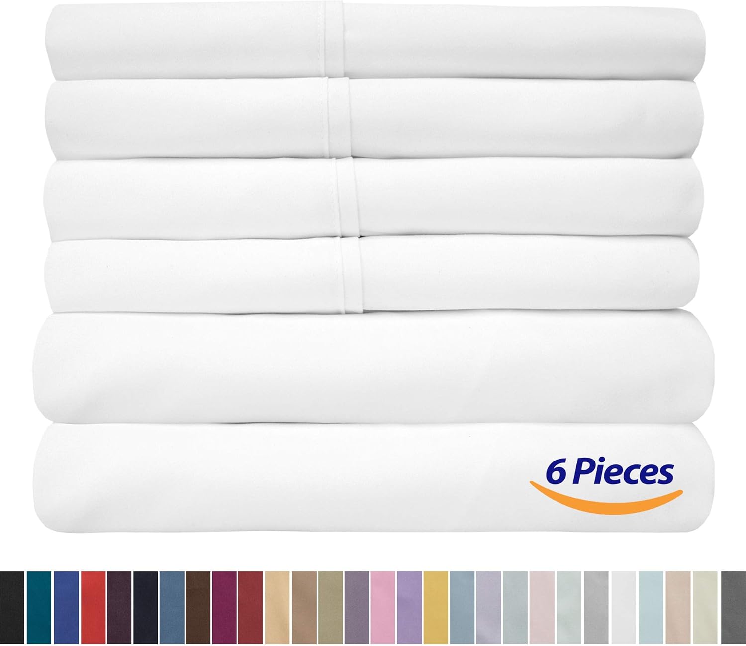 Sweet Home Collection Queen Sheets-6 Piece 1500 Thread Count Fine Brushed Microfiber Deep Pocket Set-EXTRA PILLOW CASES, VALUE, White: Home & Kitchen