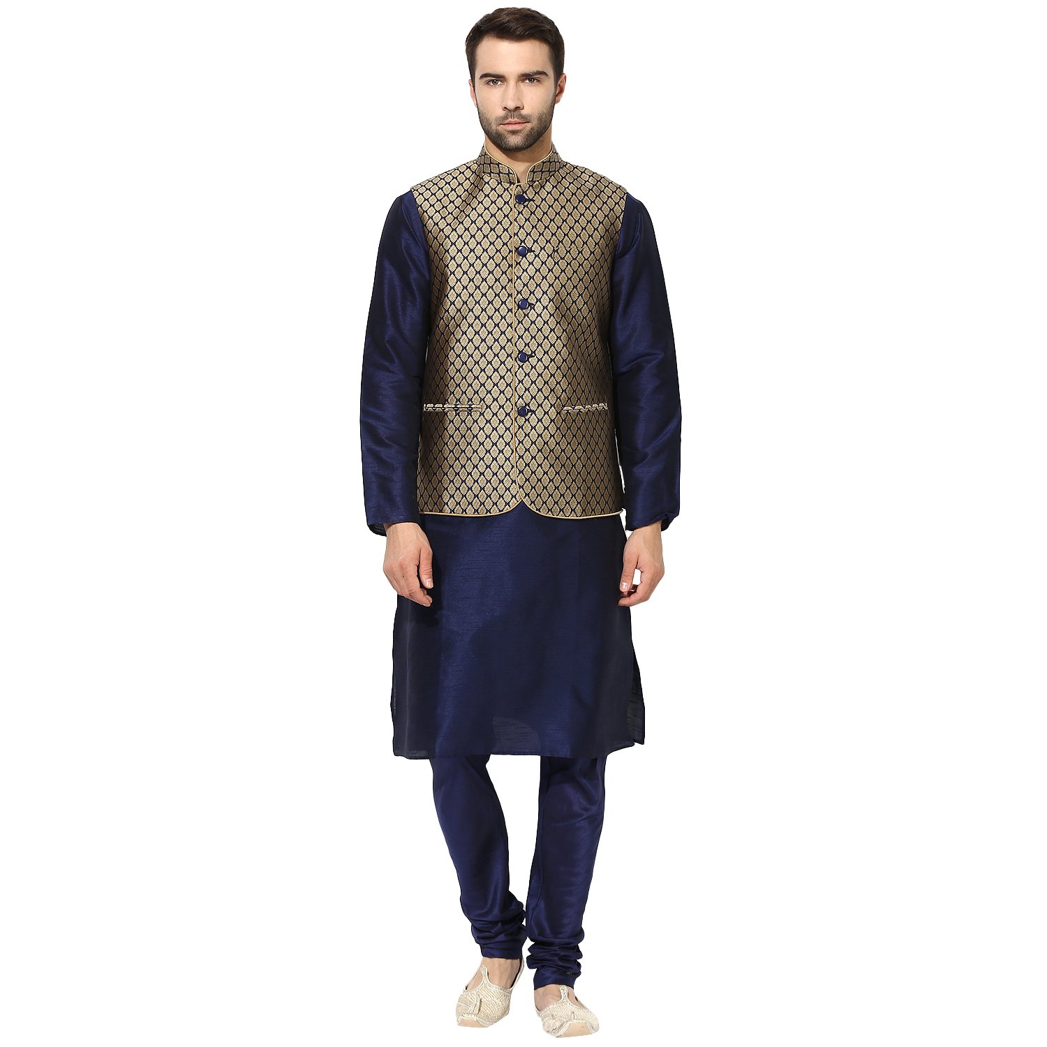 kisah benarasi jaquard cotton silkself designwaistcoat for men's
