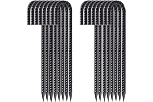 FEED GARDEN 12 Inch 16 Pack Rebar Stakes Heavy Duty J Hook, Galvanized Ground Stakes Tent Stakes Steel Ground Anchors, Chain Link Fence Stakes, Trampoline Stakes, Black