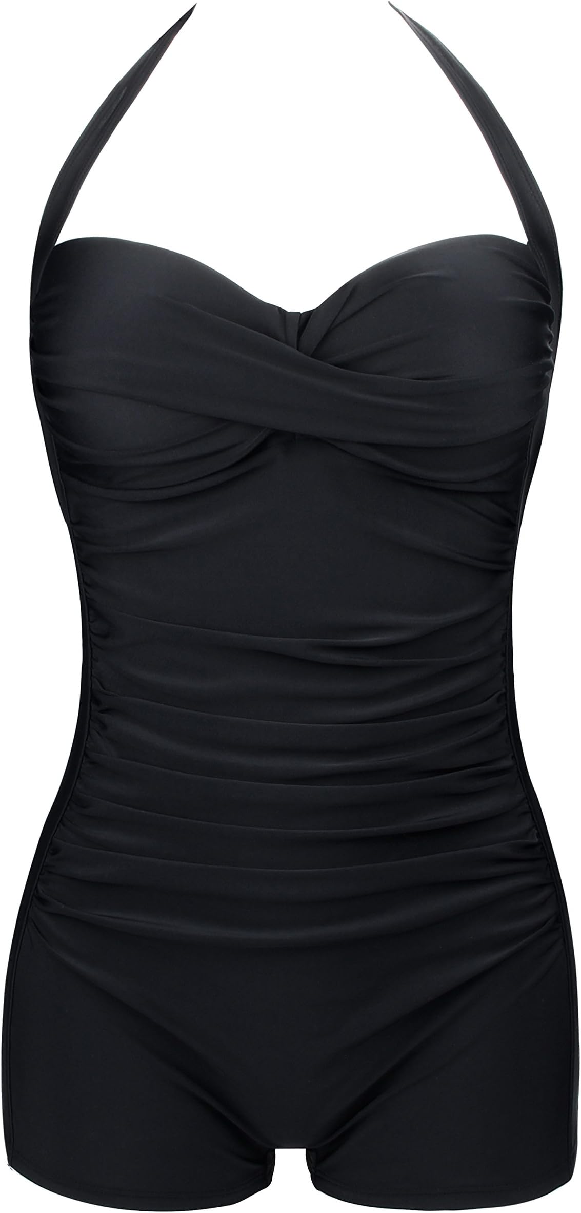 Aixy Women Retro Boy-Leg One Piece Pin Up Ruched Monokinis Swimsuit Swimwear
