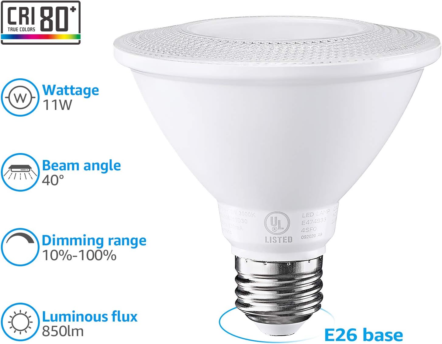 TORCHSTAR 10-Pack PAR30 Short Neck LED Bulbs, Dimmable 11W Spotlight Bulb, 850 LM, 70W Equivalent, E26 Base, 3000K Warm White, Energy Star & UL Listed: Home Improvement
