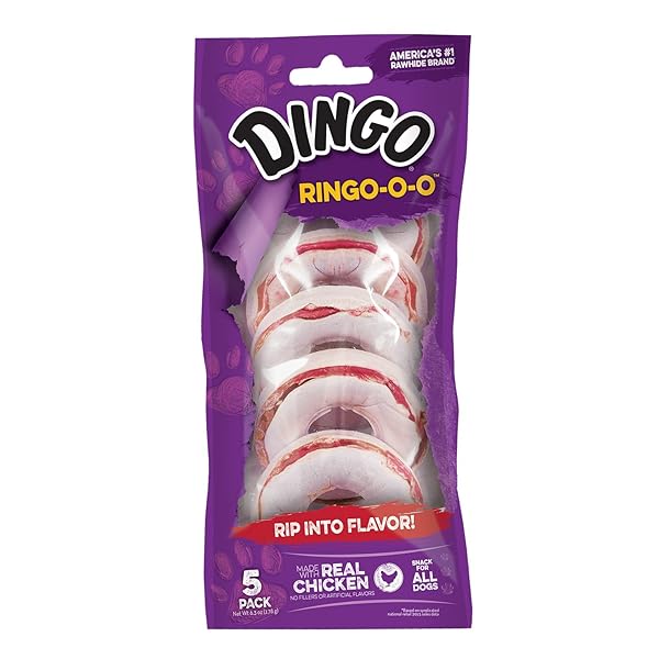 DINGO RINGO-O-O 5 COUNT, RING-SHAPED, RAWHIDE CHEW FOR ALL DOGS