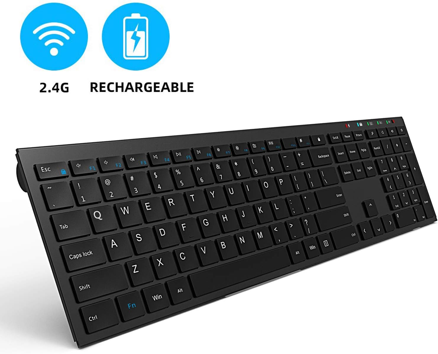 Wireless Keyboard Rechargeable, Cimetech 2.4GHz Ultra Slim Full Size Cordless Keyboard Whisper Metal for Windows, Laptop, Notebook, PC, Desktop, Computer (2.4G Black Keyboard): Computers & Accessories