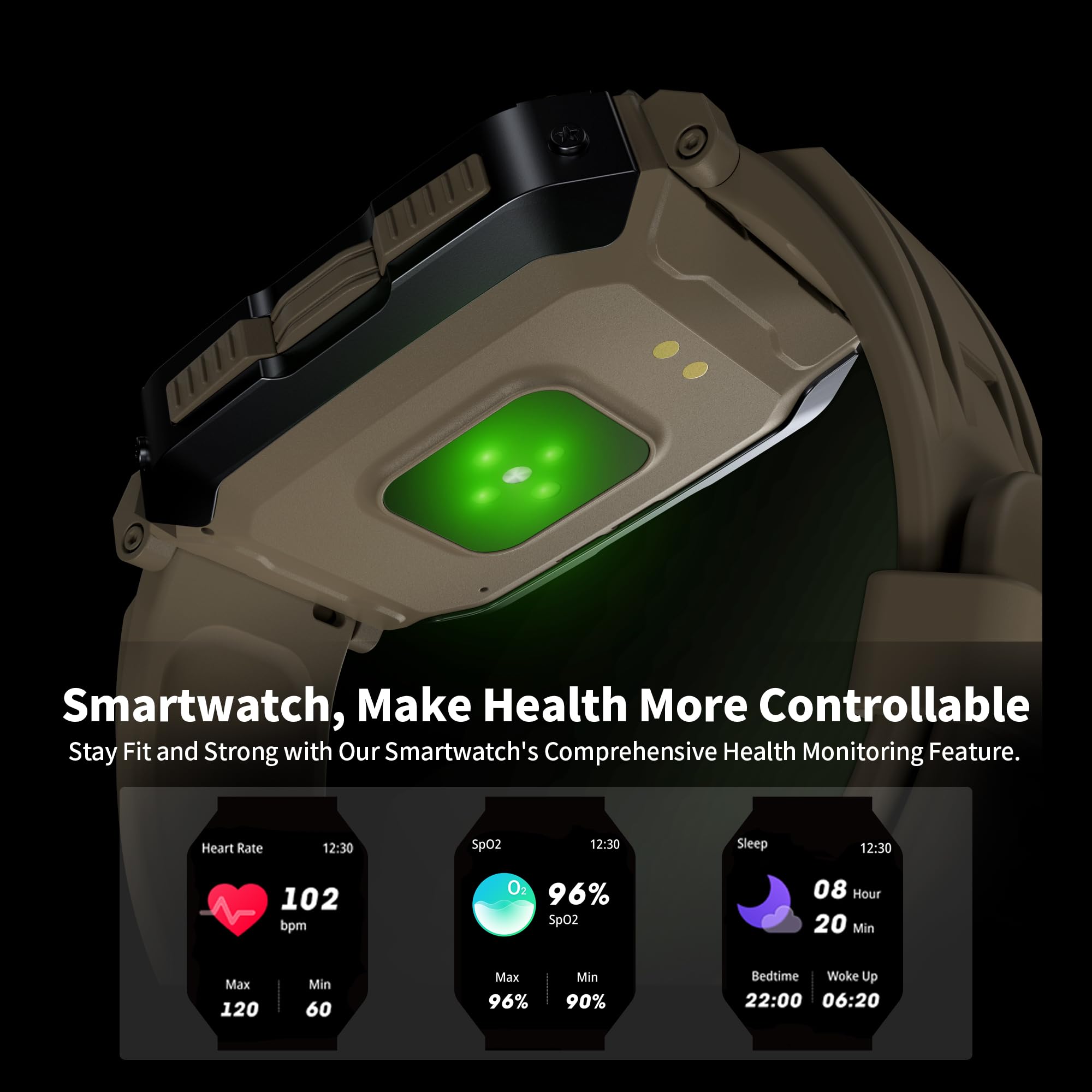 ALKAI Smart Watch Rugged and Military with 5ATM Waterproof Bluetooth Call(Answer/Dial Calls) AI Assistant, Long-Lasting Battery Life, Multiple Sports Tracking, Health Monitoring, 2.02'' HD Display
