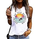 On Cruise Time Coconut Tree Tank Tops for Women Summer Vacation Sleeveless Shirts Casual Beach Praty Graphic Tees Vest