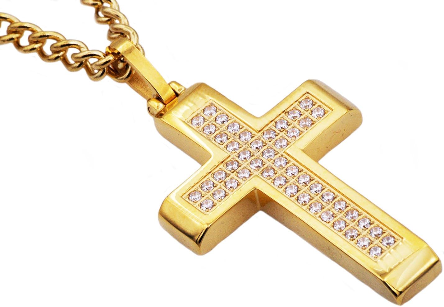 Blackjack Jewelry Men's Stainless Steel Cross Pendant with Cubic