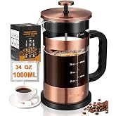 French Press Coffee Maker - 34 Ounce Classice Stainless Steel Coffee Press with 4-Level Filtration System, Heat Resistant Thickness Borosilicate Glass French Press Coffee Pot for Camping Travel Gift