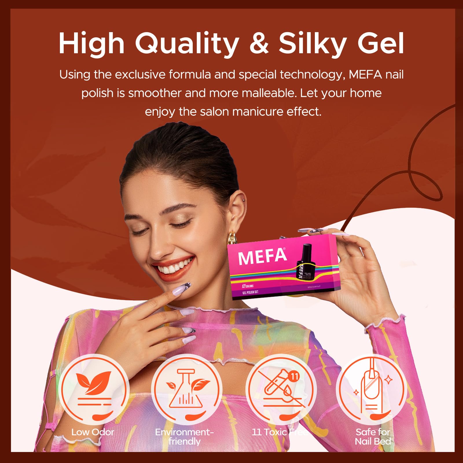 MEFA Gel Nail Polish Set, 12 Color Red Brown Gold Glitter Nail Polish Kit Soak Off Pumpkin Bronze Nail Art Decorations DIY Home Salon Design Manicure Gifts for Women Girls - Image 8