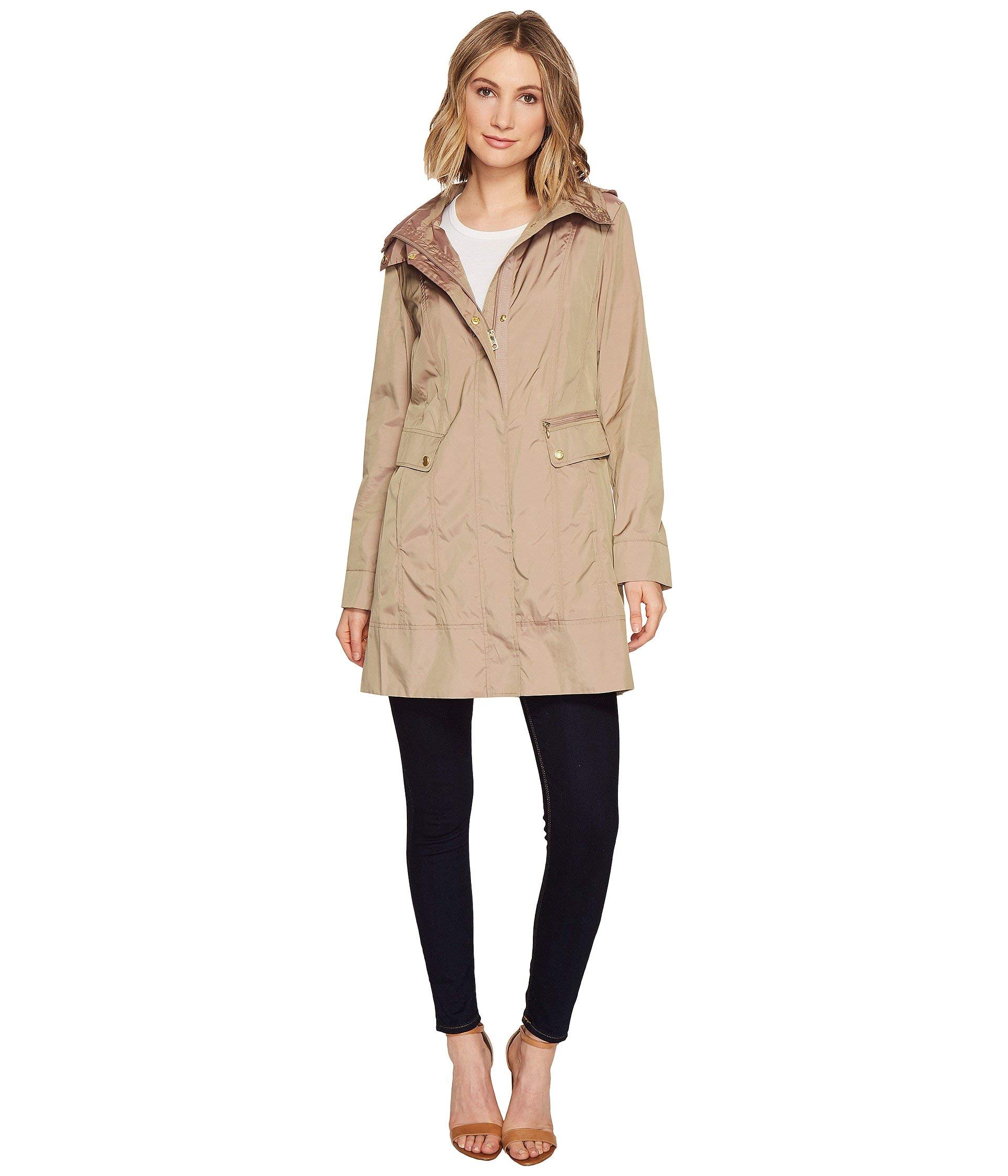 Cole Haan womens Packable Hooded Rain With Bow Jacket, Champagne, X-Small US
