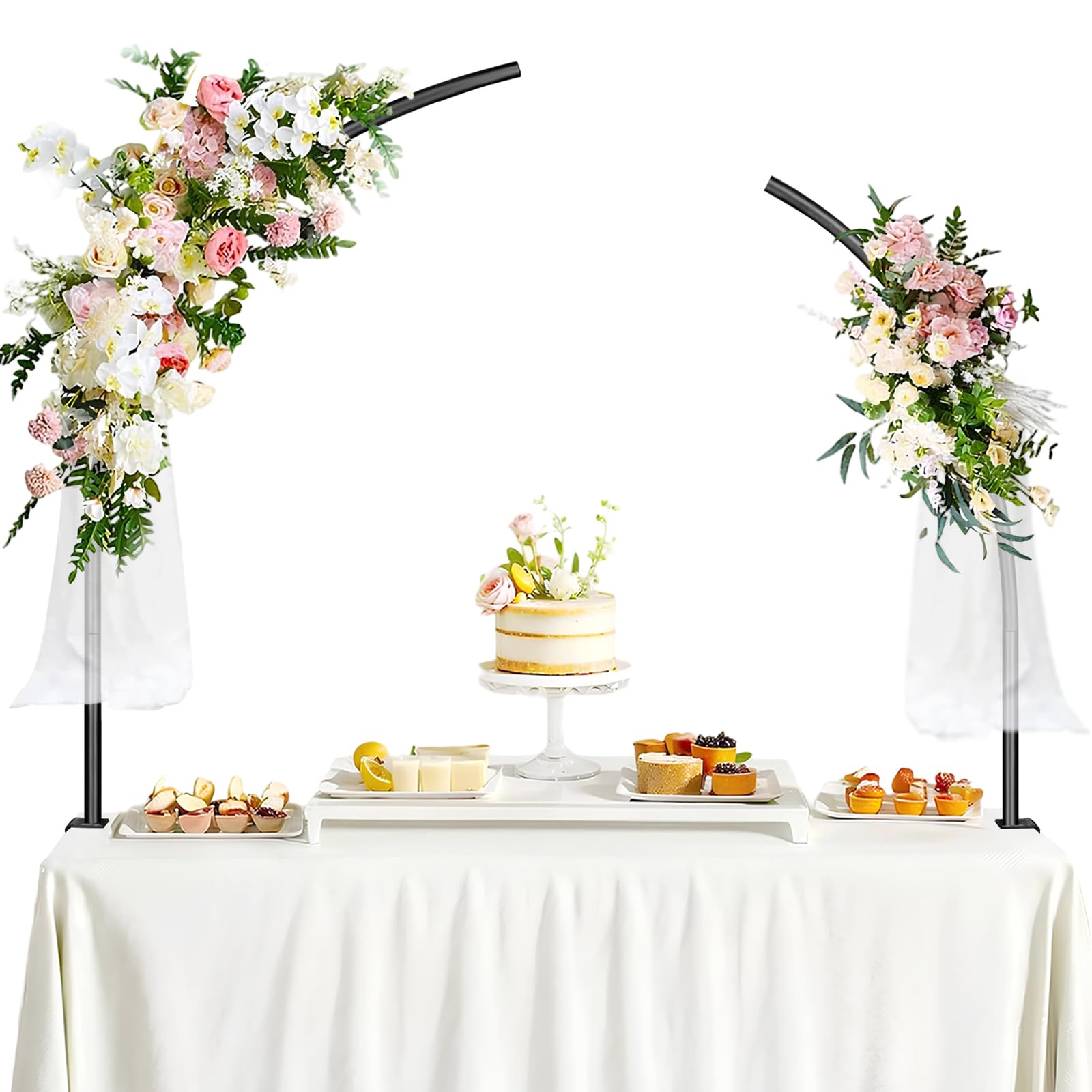 Photo 1 of Metal Balloon Arch Kit for Tabletop, 5.3Ft & 4.7Ft Over The Table Rod Stand with Clamps and Flower Half Arch Balloon Stand for Garden Wedding, Party, Birthday, Baby Shower, Decorations Black