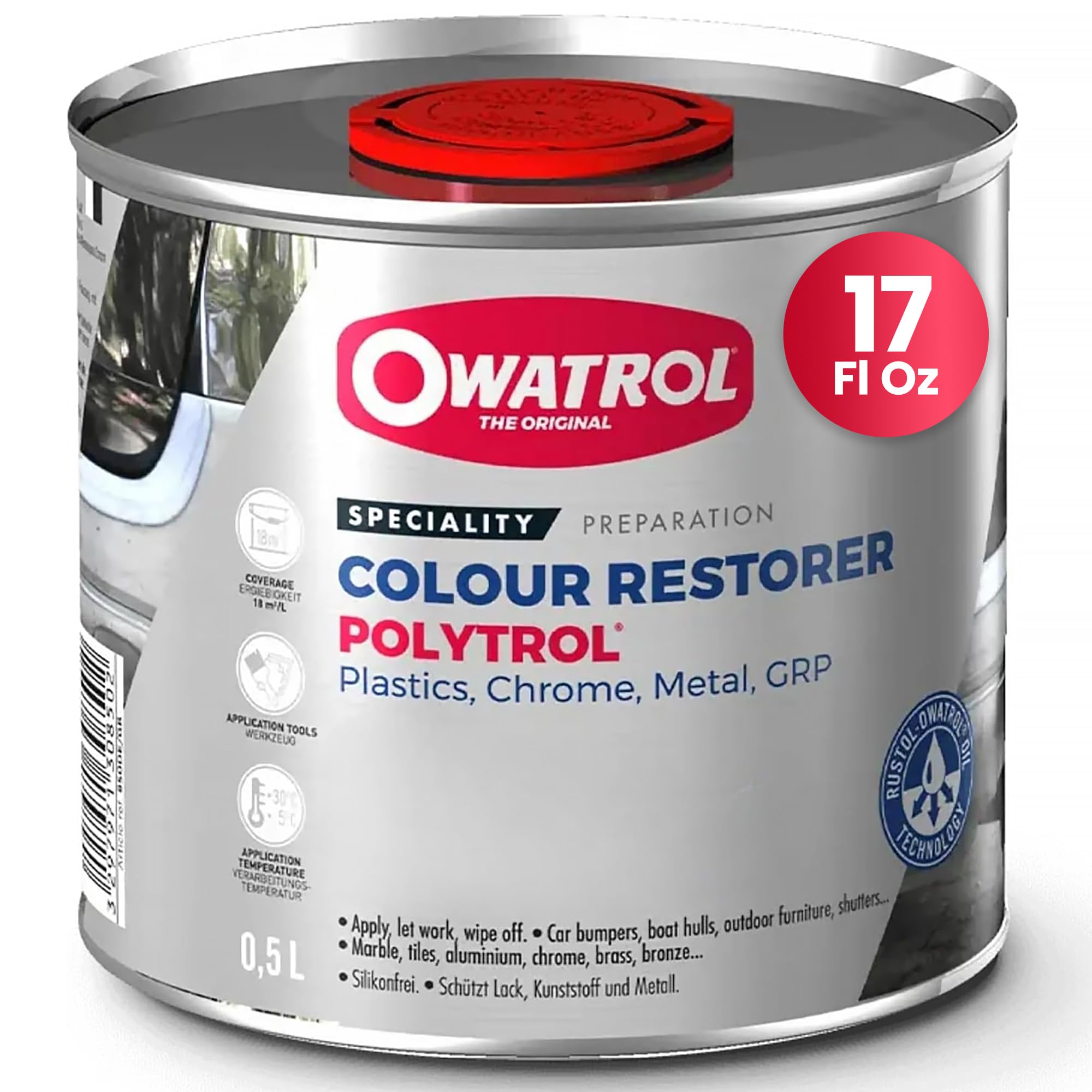 Owatrol Polytrol Colour Restorer, Easy to Apply & Deeply Penetrating, Perfect for Restoring Metals, Plastics, GRPs, PVCs, UPVCs, Composites, Chromes, Gelcoats & More - 0.5 litres