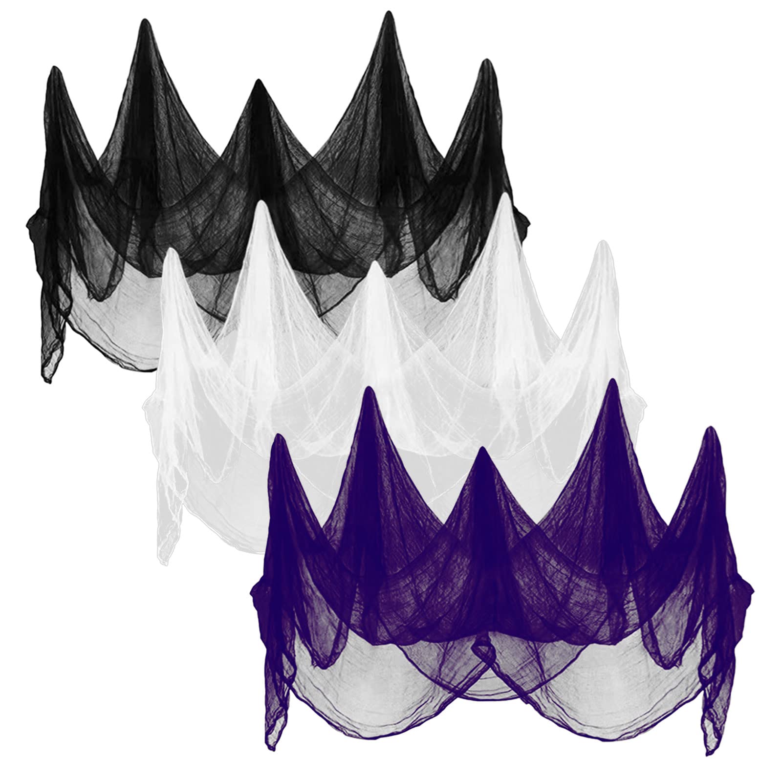 NITAIUN 3 Pcs Halloween Decorations Creepy Cloth, 200 x 76CM Spooky Gauze Cloth Scary Sheet Decor for Haunted House Home Wall Yard Windows Doorways Indoor Outdoor Party (Black-purple-white)