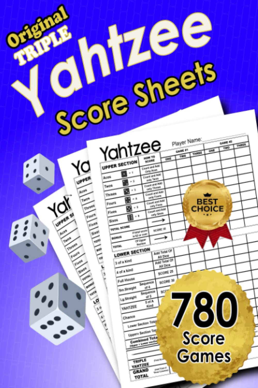 original triple yahtzee score sheets 130 travel size print pad sheets for scorekeeping 6 x 9 inches best choice sheets dice game 9798798647385 amazon com books