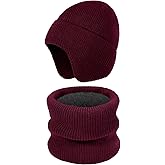 Finvizo Winter Hat and Scarf Set: Fleece Lined Earflap Beanie Windproof Thick Neck Warmer for Men Women Skiing Hiking Running