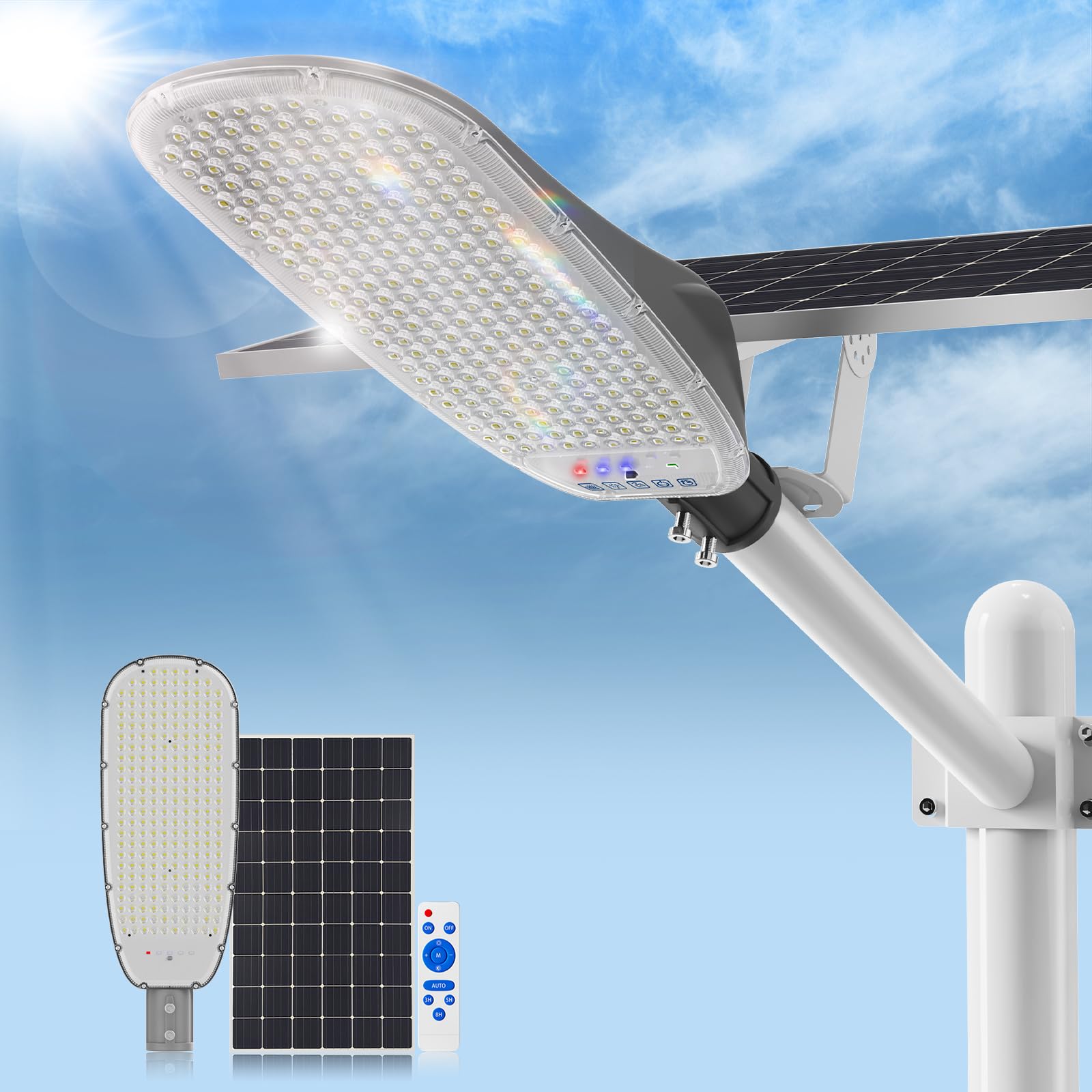 Photo 1 of 12000W Solar Street Lights Outdoor Commercial Waterproof IP67-400,000LM Motion Sensor LED Security Light with 40,000mAh Battery, Dusk to Dawn Solar Powered Flood Lights for Parking Lot/Yard/Driveway