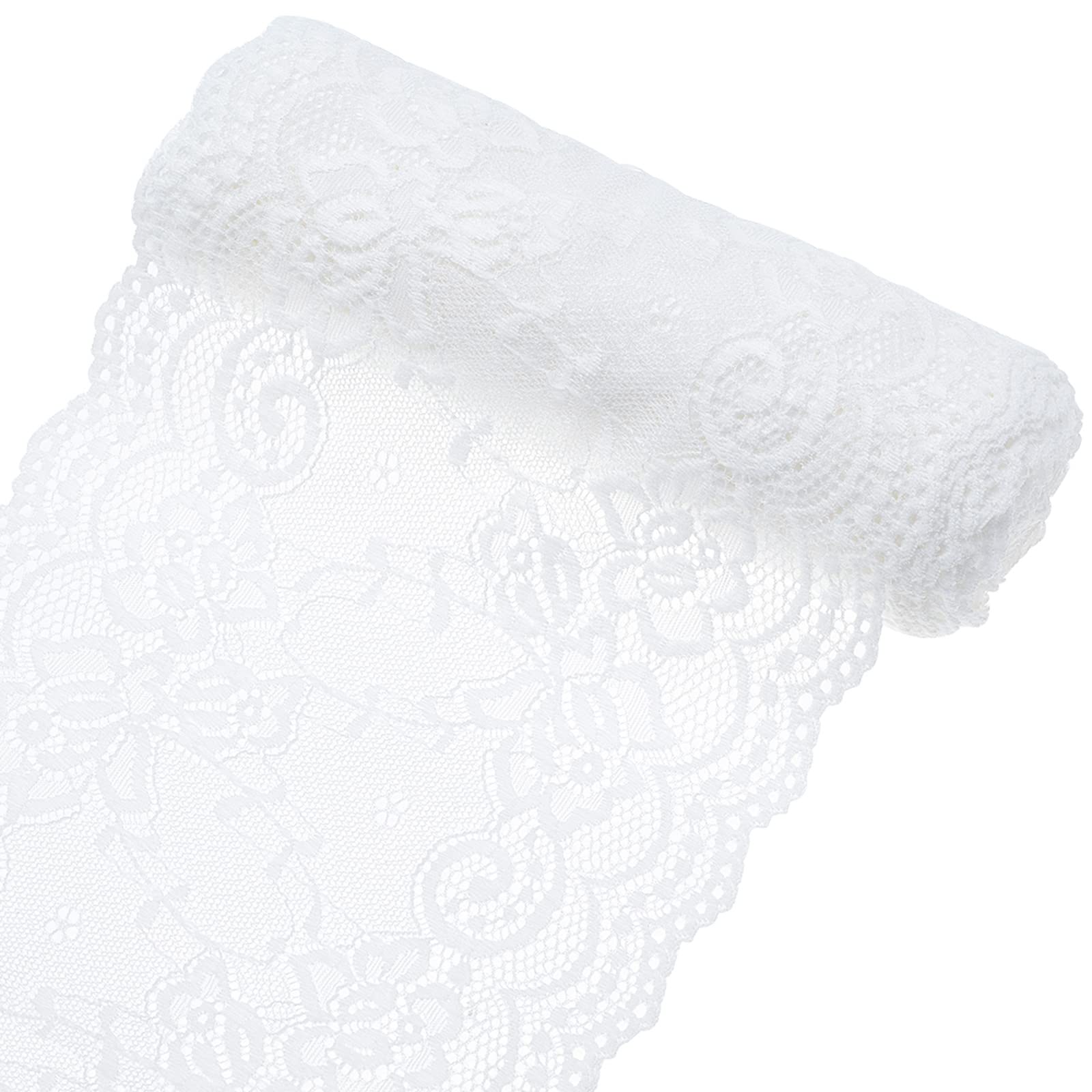 GORGECRAFT 5 Yards Lace Roll White Cotton Lace Trim Fabric 6" Wide for Dress Tablecloth Hair Band Wedding Festival Event Decorations
