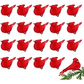 QKDS 20PCS Christmas Mini Cardinal Clip on Tree Ornaments Bird Decorations, Small Red Artificial Birds Foam Feather Birds for DIY Crafts Christmas Tree Gardening Wreath Decoration(Red)
