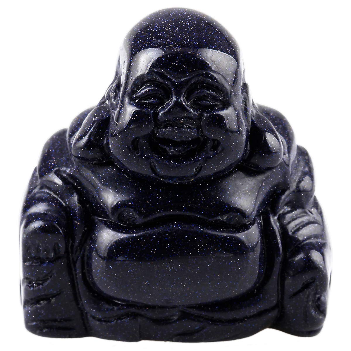 Nupuyai Blue Sand Stone Healing Crystal Lucky Buddha Statue, Pocket Stone Laughing Happy Buddha Figure Ornament for Home Office
