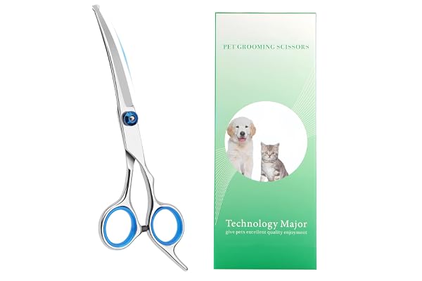 Cat Dog Grooming Scissors, Pet Grooming Scissor with Safety Round Tip, Stainless Steel Dog Cat Grooming Shears (Down Curved S