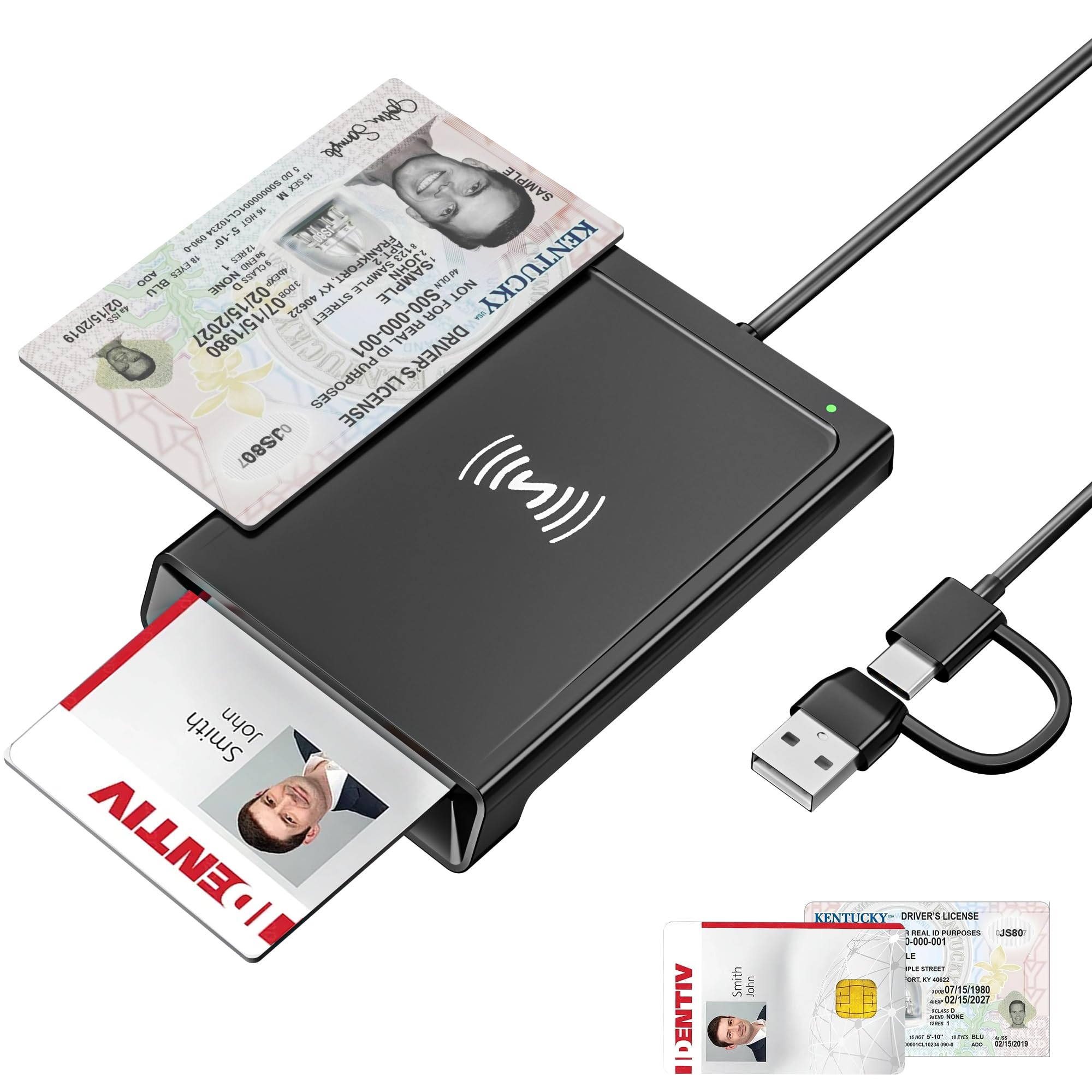 USB‑A & USB‑C Chipkartenleser mit NFC, SmartCard Reader DOD Military Kartenlesegerät für den Neuen Personalausweis, Bankkarten, kompatibel mit Windows, macOS, Linux, Android & PC – 95 cm Kabel